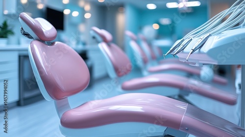 Obraz na płótnie A modern dental clinic interior featuring comfortable chairs and advanced equipment offering patients a calm and professional atmosphere w salonie