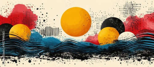 Obraz na płótnie Abstract sunset over the ocean with artistic textures and brushstrokes w salonie