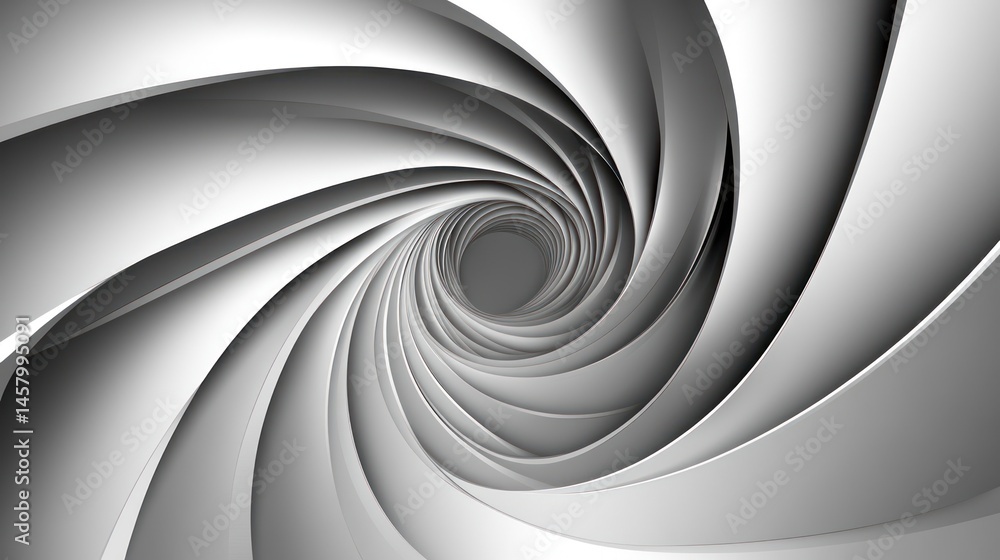 Abstract silver vortex background with swirling shapes and depth perception