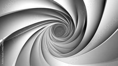 Abstract silver vortex background with swirling shapes and depth perception