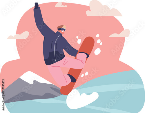 Snowboard rider making trick vector illustration