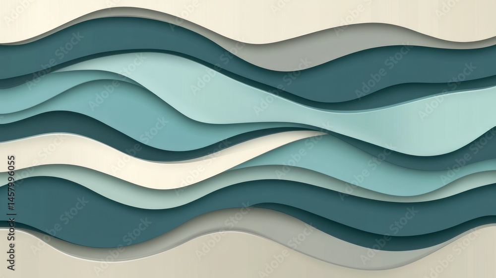 Abstract Wave Pattern with Ocean Blue and Cream Colors Gradient