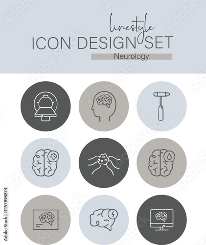 Linestyle Icon Design Set Neurology