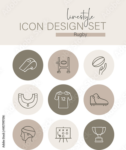Linestyle Icon Design Set Rugby