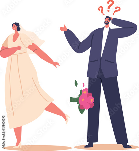 Bride and groom quarrelling vector illustration