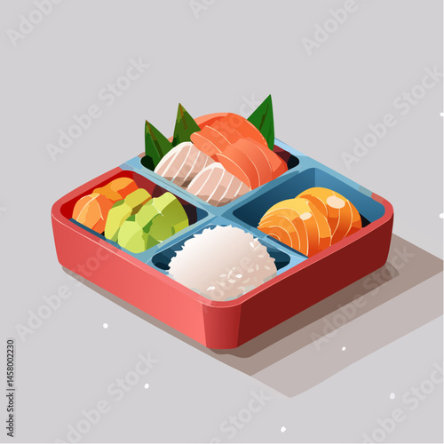 Bento Box with Salmon Sushi, Rice, and Tamagoyaki
