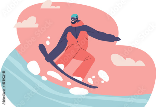 Snowboarder jumping in turn vector illustration