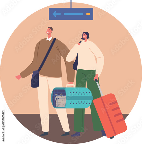 Couple travelling with animal vector illustration