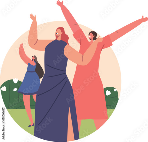 Happy bridal friends wedding guests