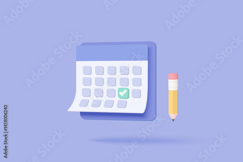 3d calendar marked date for important day in blue background. Calendar with mark for schedule appointment, event day, holiday planning concept 3d vector render isolated pastel background