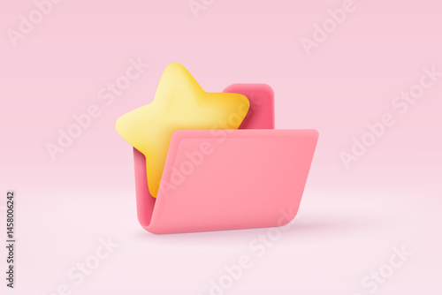 3d folder and paper for management file, document efficient work on project plan concept. Document cartoon style minimal folder with files icon. 3d vector render on isolated pink pastel background