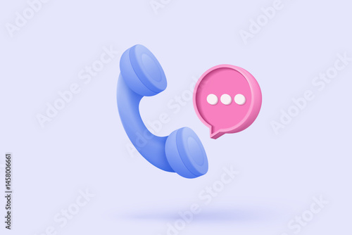 3d minimal call phone and bubble talk on blue background. Talking with service support hotline and call center icon concept. 3d vector render telephone for contact customer on isolated background