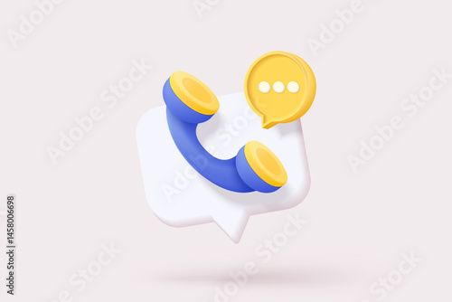 3d minimal call phone and bubble talk on white background. Talking with service support hotline and call center icon concept. 3d vector render telephone for contact customer on isolated background
