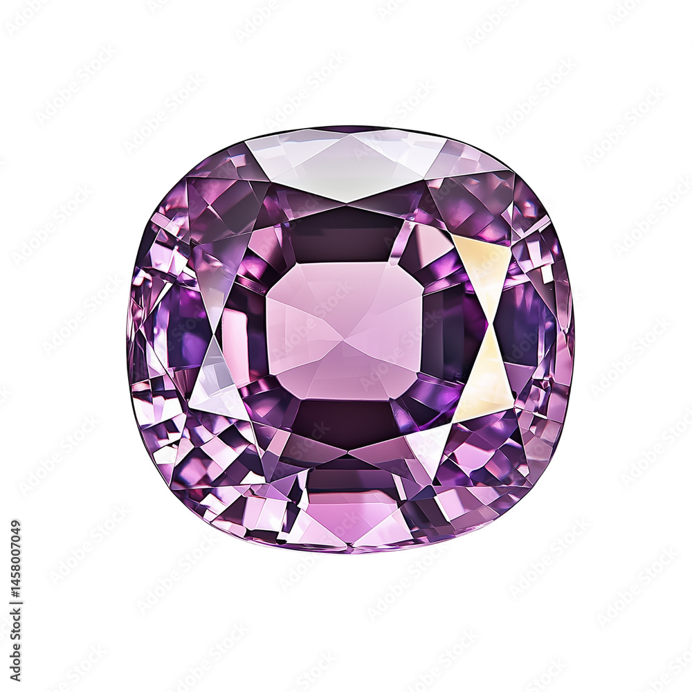 A stunning purple gemstone with multifaceted surfaces, showcasing intricate cuts and brilliant reflections. isolated on white background and transparent background A stunning purple gemstone with multifaceted surfaces, showcasing intricate cuts and brilliant reflections. isolated on white background and transparent background
