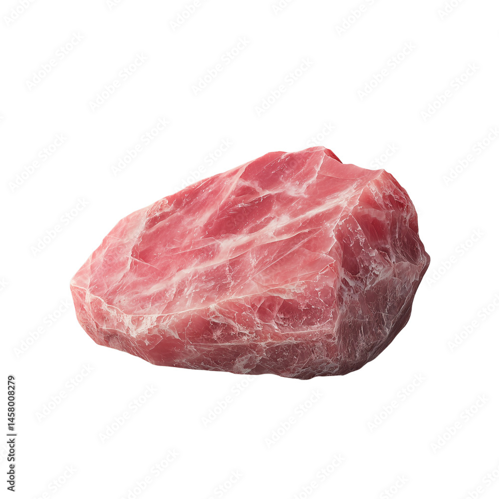 A rough rhodochrosite red stone with intricate patterns and a natural texture. isolated on white background and transparent background