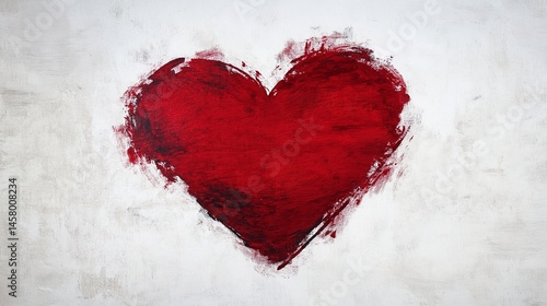 Grunge Brush Painted Heart on White Canvas - A bold yet weathered heart design created with expressive brush strokes, featuring an uneven, distressed texture. 