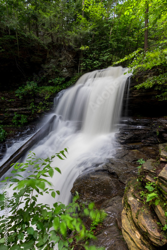 Scenic Shawnee water falls in lush green Ricketts Glen state park, Pennsylvania, USA in summer time.