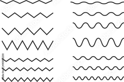 Wave line set. seamless borders zigzag. Graphic design elements. Horizontal handwritten