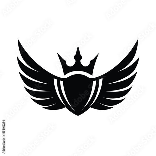 Crown With Wings Stencil Icon Vector Illustration