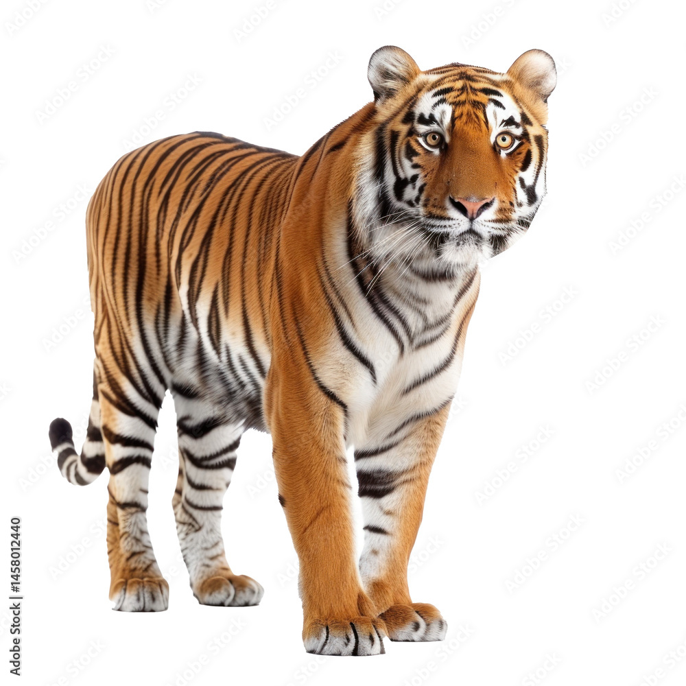 Fototapeta premium Royal tiger stand front view isolate on white background