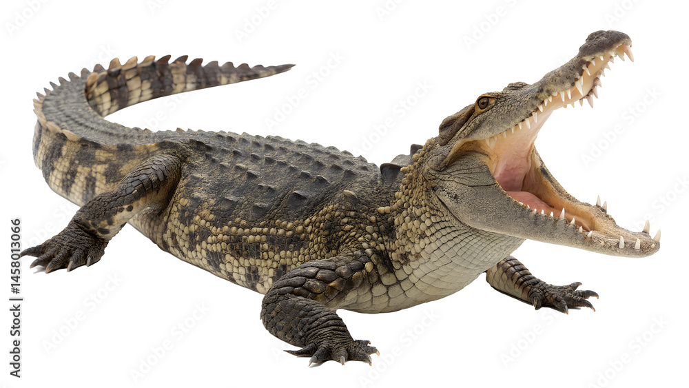Fototapeta premium Aggressive Full body Crocodile with Open Mouth Isolated on White background, clipping path