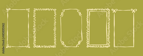 Set of Hand Drawn Border Frame Retro Vintage Aesthetic with Bow for Wedding, Summer Mediterranean Sea Food Menu, Greeting Card, with Dolce Vita Picnic Vacation in Vector