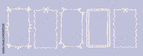 Set of Hand Drawn Border Frame Retro Vintage Aesthetic with Bow for Wedding, Summer Mediterranean Sea Food Menu, Greeting Card, with Dolce Vita Picnic Vacation in Vector