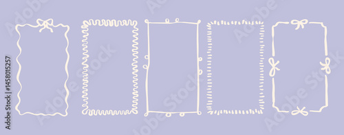 Set of Hand Drawn Border Frame Retro Vintage Aesthetic with Bow for Wedding, Summer Mediterranean Sea Food Menu, Greeting Card, with Dolce Vita Picnic Vacation in Vector