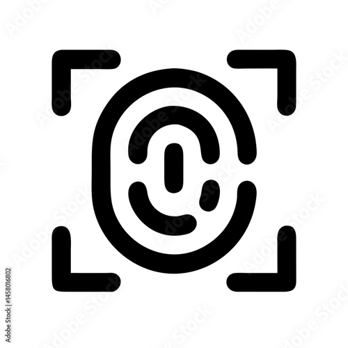 Black line icon of a fingerprint within scanner marks, on a white background. Use for security, biometric identification, or tech access sites/blogs.
