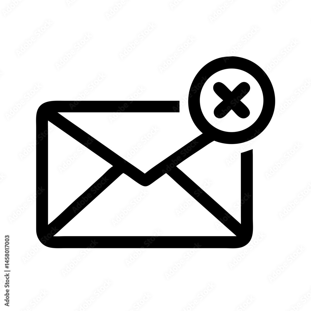 Black line icon of an envelope with a circular Black line icon of an envelope with a circular