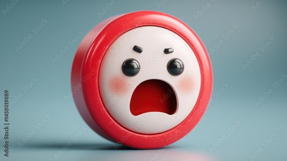 Fototapeta premium Surprised face on a red and white toy symbolizing emotion reduction and impulse damping with playful design elements