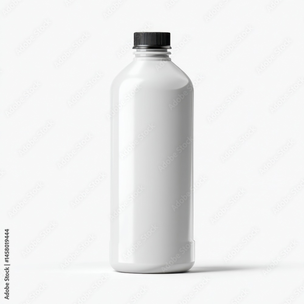 Clean White Plastic Bottle with Black Cap on White Background for Mockup and Design Use Clean White Plastic Bottle with Black Cap on White Background for Mockup and Design Use