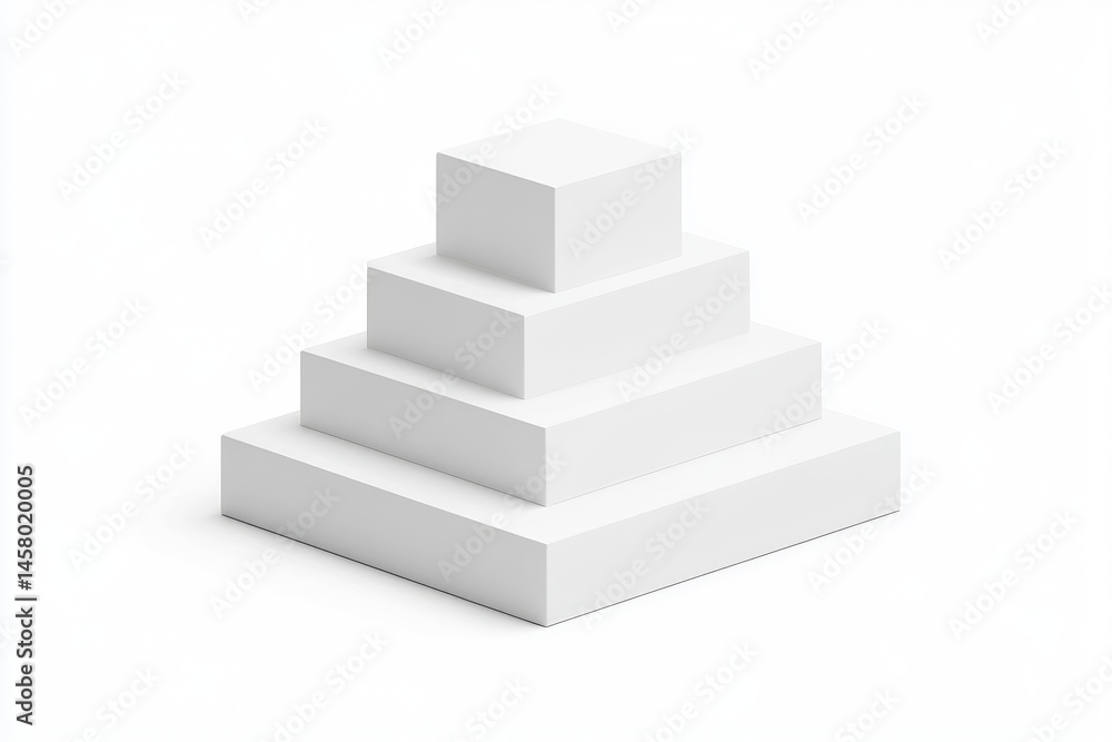 Stacked white cubes pyramid display Stacked white cubes pyramid display