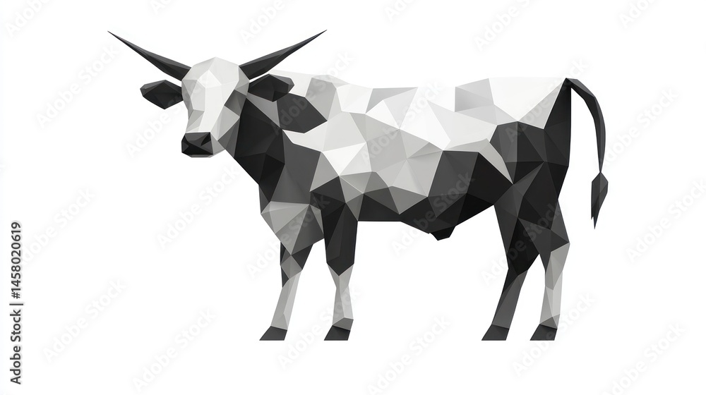 Obraz premium Geometric ox illustration, black and white