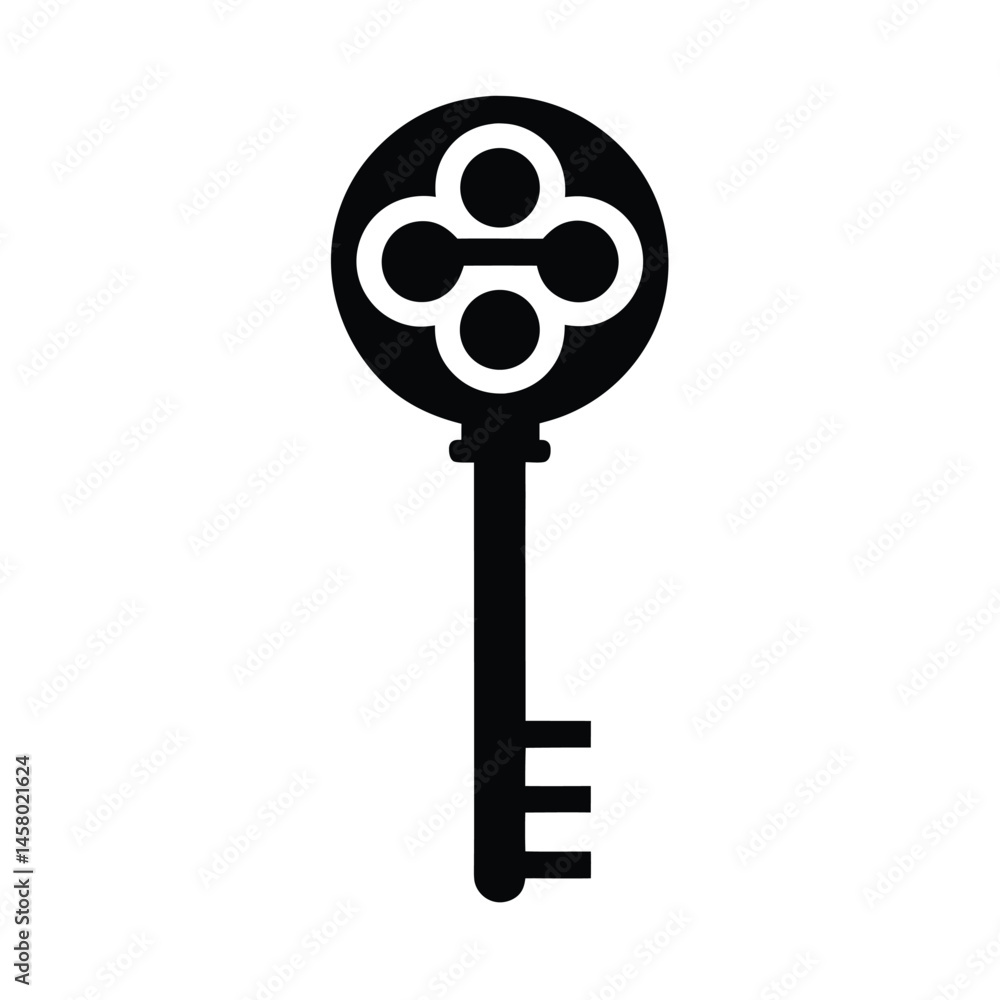 Obraz premium Ancient Key Stencil Icon Vector Illustration