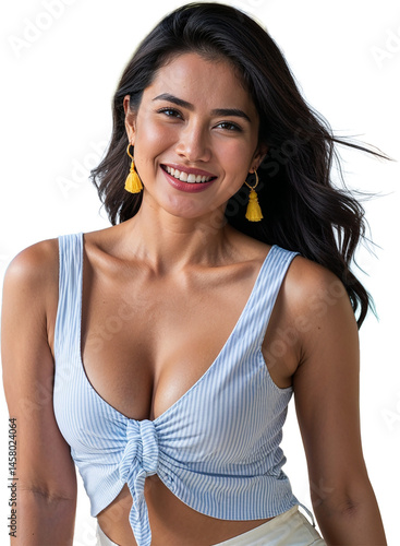 adult filipino woman in casual summer outfit portrait model transparent background isolated png stock