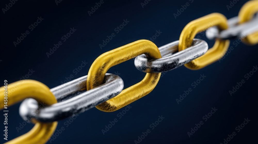 Fototapeta premium A linked chain representing interconnection in multi-blockchain investing and the evolution of digital financial assets