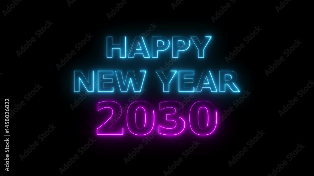 Happy new year 2030 glowing text animation. 4K video. Happy new year 2030 glowing text animation. 4K video.