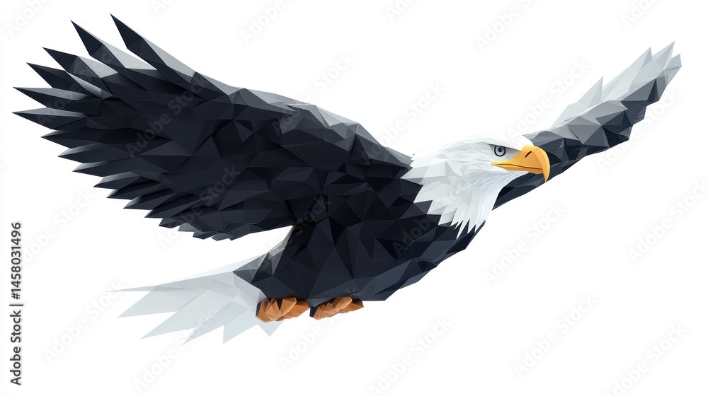 Fototapeta premium Low-poly bald eagle in flight