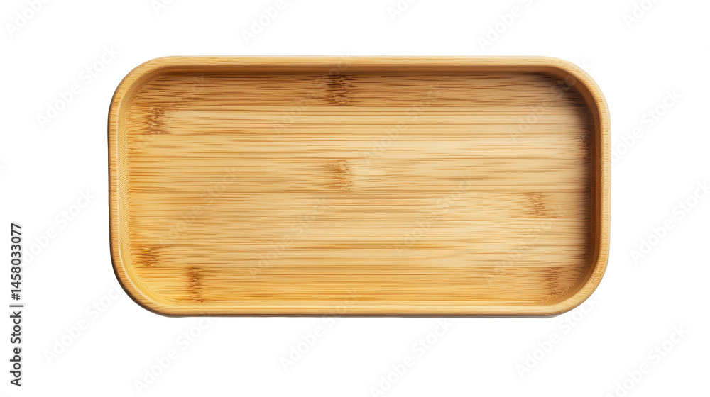 Light brown, rectangular, empty bamboo serving tray, displayed from a top-down perspective against a simple backdrop of contrasting colors. Light brown, rectangular, empty bamboo serving tray, displayed from a top-down perspective against a simple backdrop of contrasting colors.