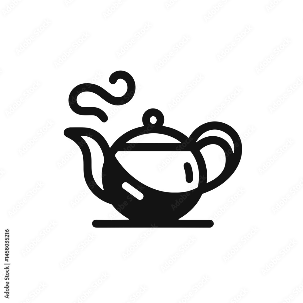 Obraz premium Minimalistic black-and-white teapot with steam icon illustration, professional line art style