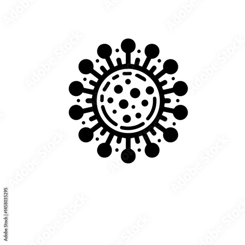 Minimalistic black-and-white virus icon illustration, professional line art style