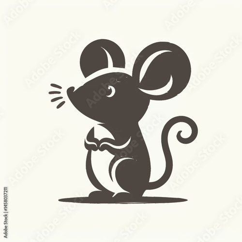 Silhouette of a mouse peeking from a hole, bold and simple logo concept, black vector
