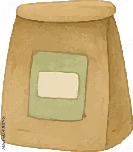 A simple, rustic coffee bean bag with a plain label, perfect for showcasing coffee products or adding an organic touch to any coffee shop or café setting