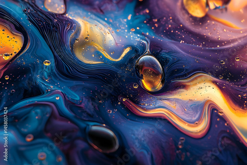 Abstract liquid forms in vibrant colours.