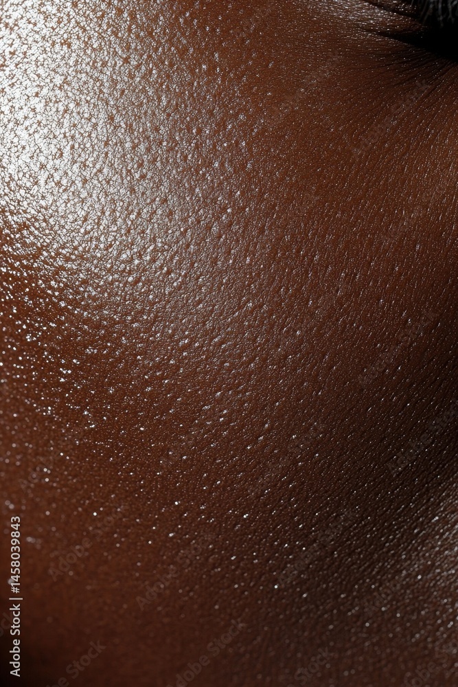 Fototapeta premium Close-up of a woman's smooth and radiant dark skin texture under soft lighting.