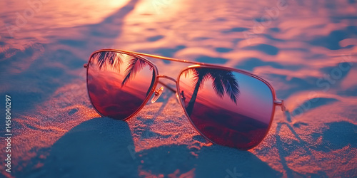 Wallpaper Mural Reflective Sunglasses on Beach Sand with Tropical Sunset View

 Torontodigital.ca