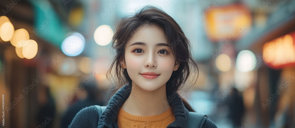 Fototapeta premium Smiling Woman Portrait in City Street