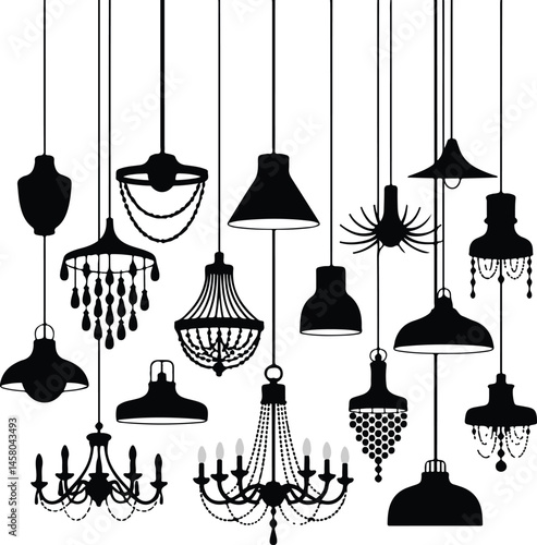 Modern and Classic Pendant Light Silhouettes Vector Collection