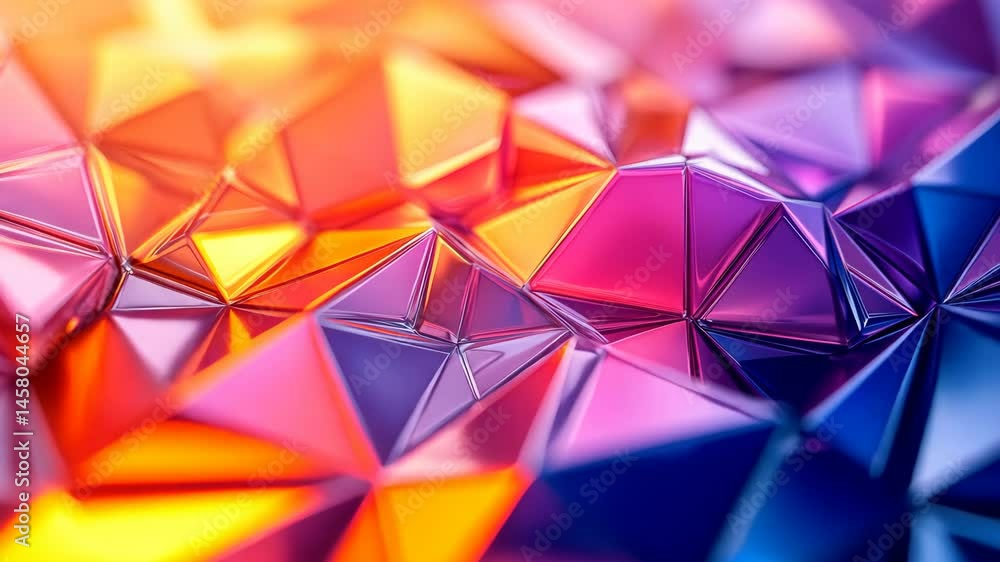 Vibrant Abstract Low Poly Surface Glowing with Warm and Cool Lights